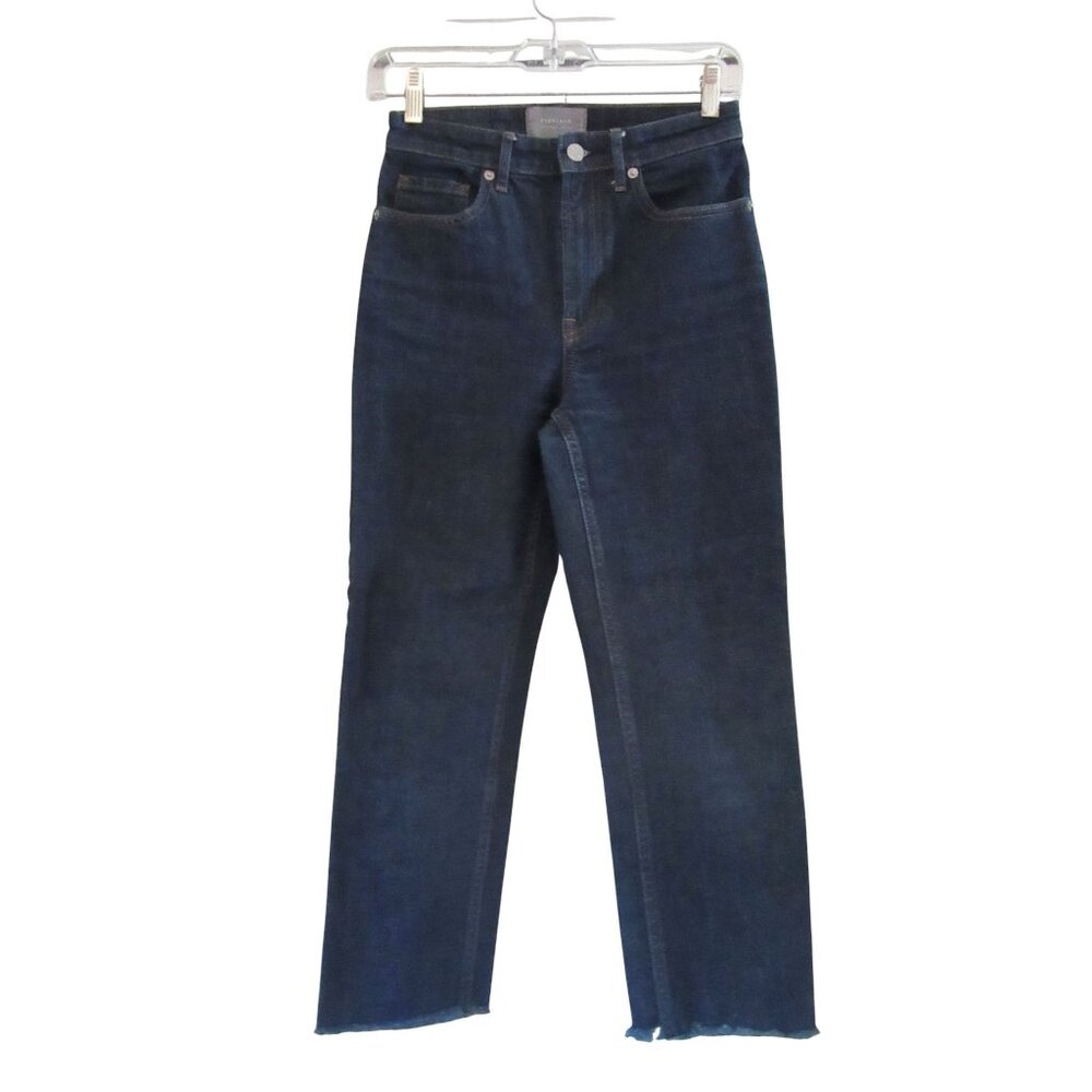 Everlane Dark Blue High Rise Straight Raw Hem Jeans Size 25R